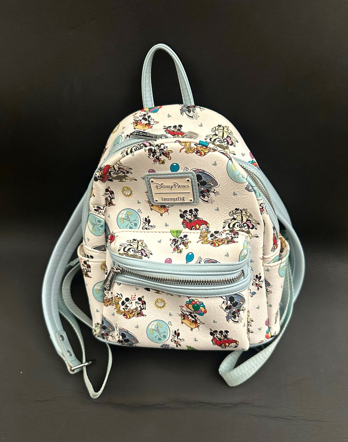 Loungefly Disney Mickey & Minnie Mouse Mini Backpack White Blue Multicolor Loungefly Disney Mickey & Minnie Mouse Mini Backpack White Blue Multicolor