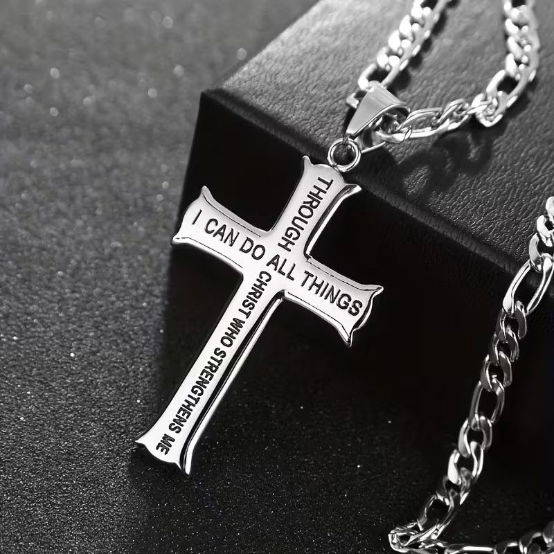 Christian Cross Necklace Philippians 4:13 Stainless Steel Faith Pendant Jewelry Christian Cross Necklace Philippians 4:13 Stainless Steel Faith Pendant Jewelry