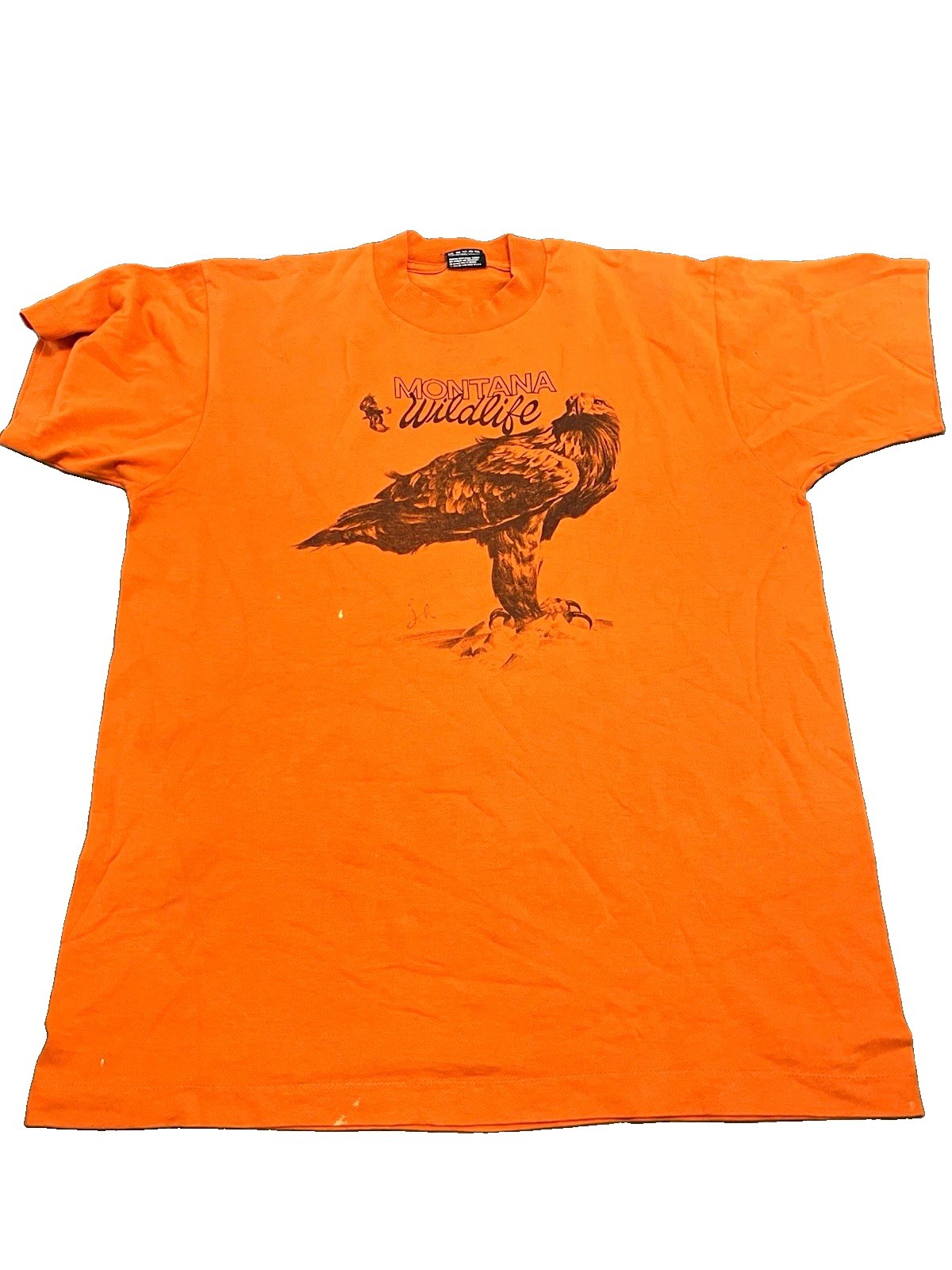 90s vintage Montana Wildlife Eagle Graphic Tee Men’s L Orange USA