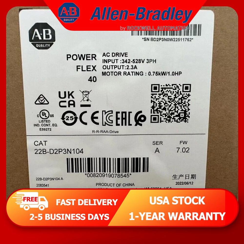 22B-D2P3N104 New Sealed AB PowerFlex AC Drive Real US Stock Same Day Ship