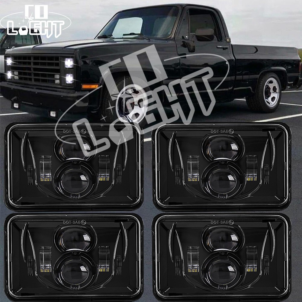 4PCS 4x6''Inch LED Headlights H4 Hi/Lo Beam For Chevy C10 Pickup Truck 1981-1987
