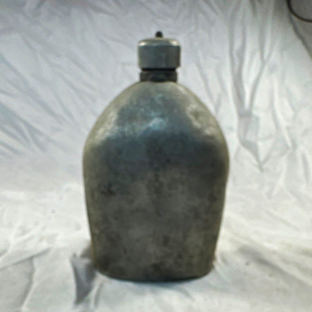 Vintage Aluminum Military Canteen Water Bottle w/ Screw Cap & Chain, 8 in Vintage Aluminum Military Canteen Water Bottle w/ Screw Cap & Chain, 8 in