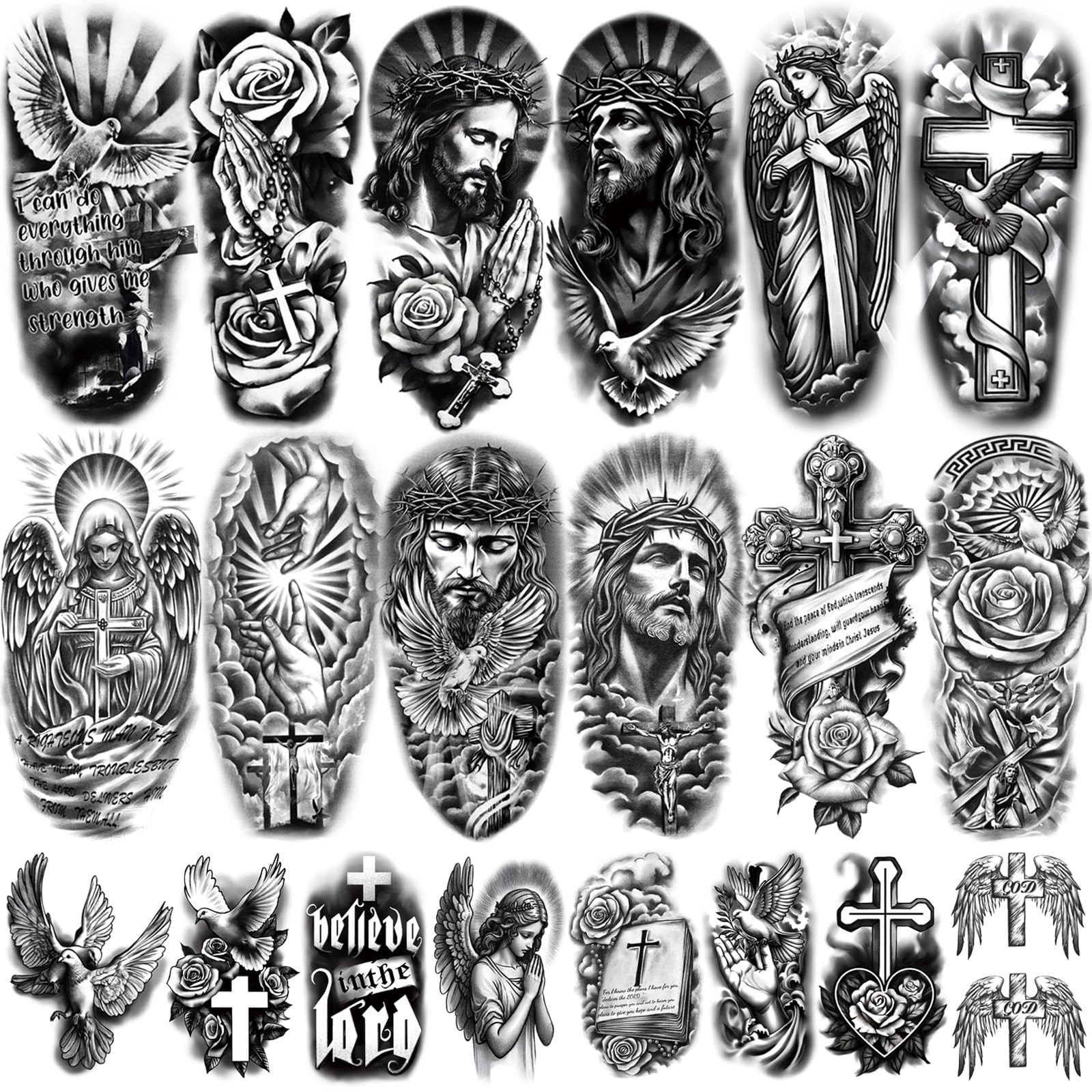 77 Sheets Christian Temporary Tattoo Adult, Religious Jesus 77Christian 77 Sheets Christian Temporary Tattoo Adult, Religious Jesus 77Christian