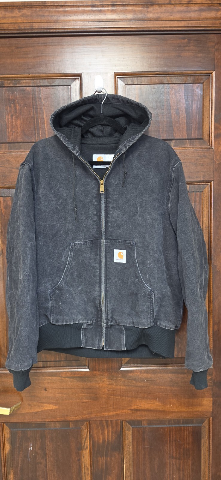 Vintage Carhartt J130 BLK Active Jacket Faded Distressed Hooded Workwear 90s 