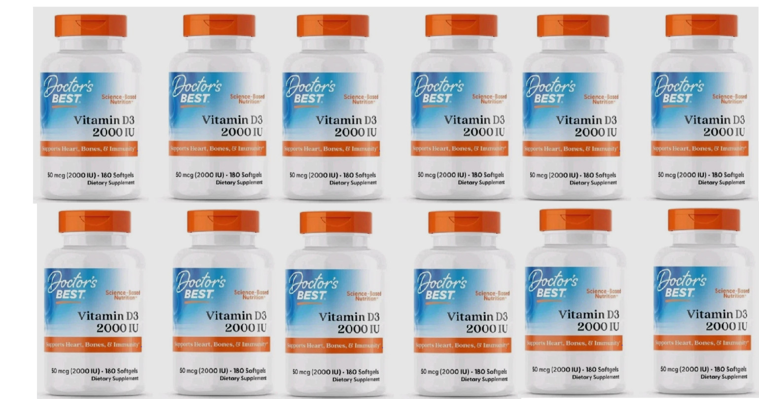 WHOLESALE 12 Pack Doctor\'s Best Vitamin D3 2000 IU 180 softgel each Exp 06/2027