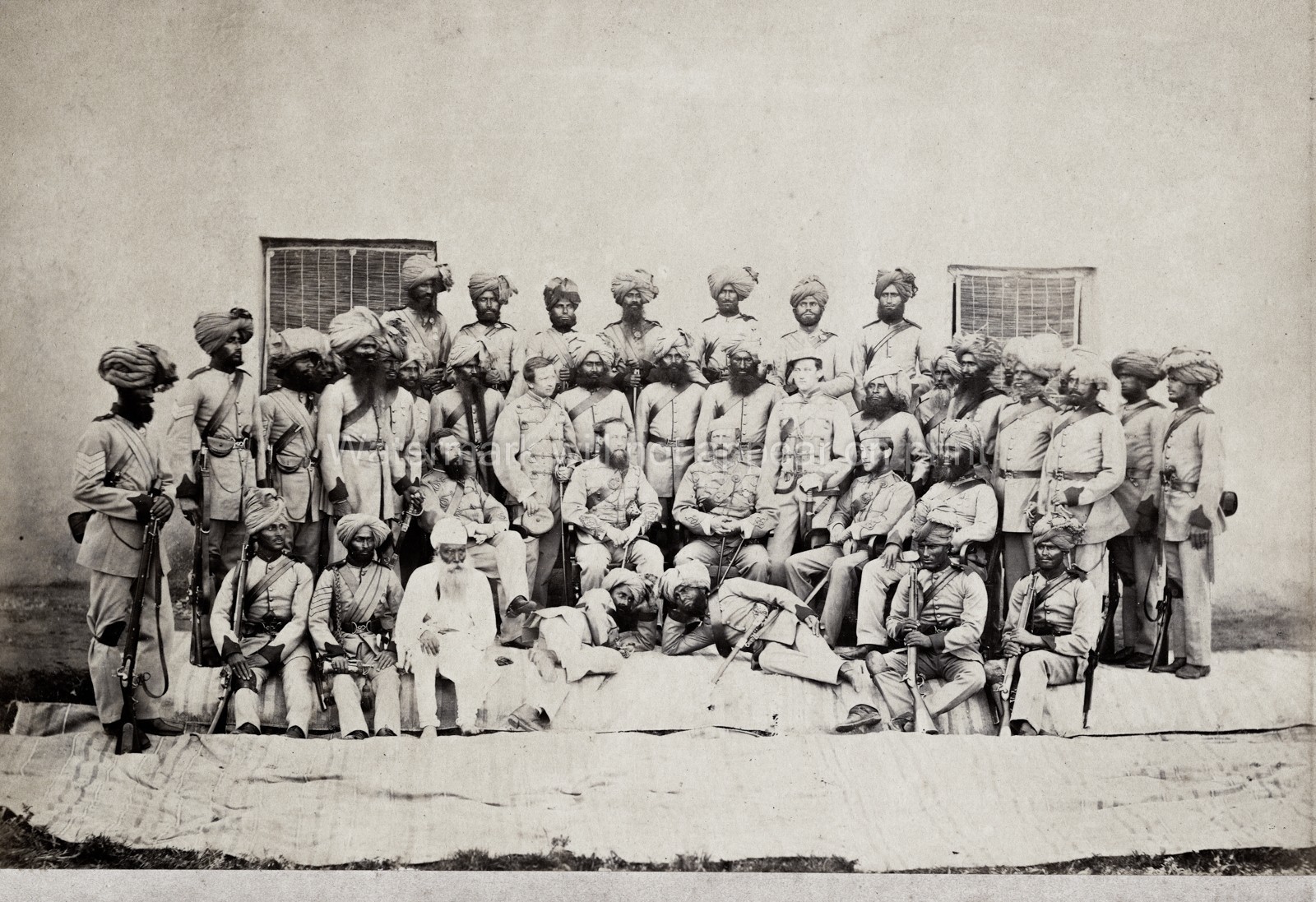 British Army India 1st Sikhs Colonel Brownlow Soldiers Turbans Vtg. Photo 19thC.