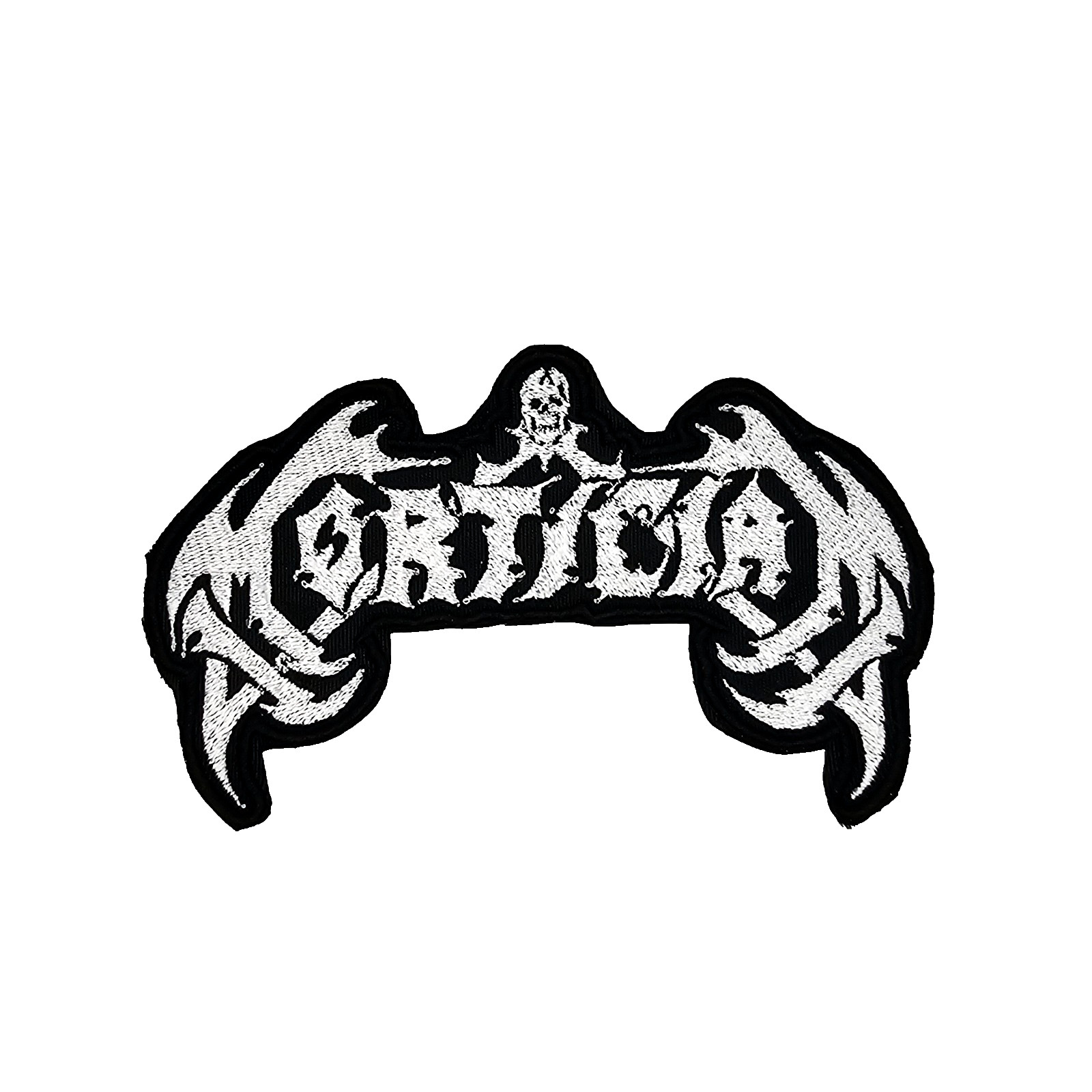 Mortician White Logo Shaped Border EMBROIDERED PATCH