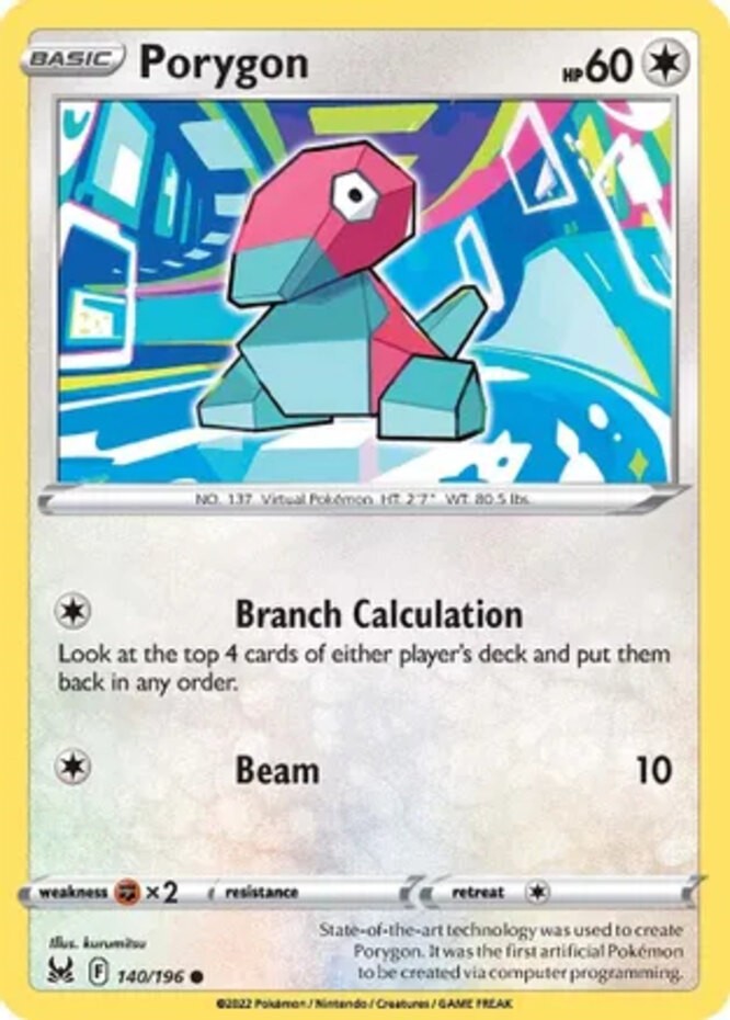 Porygon - 140/196 - Common (Near Mint) Lost Origin - Colorless Pokémon
