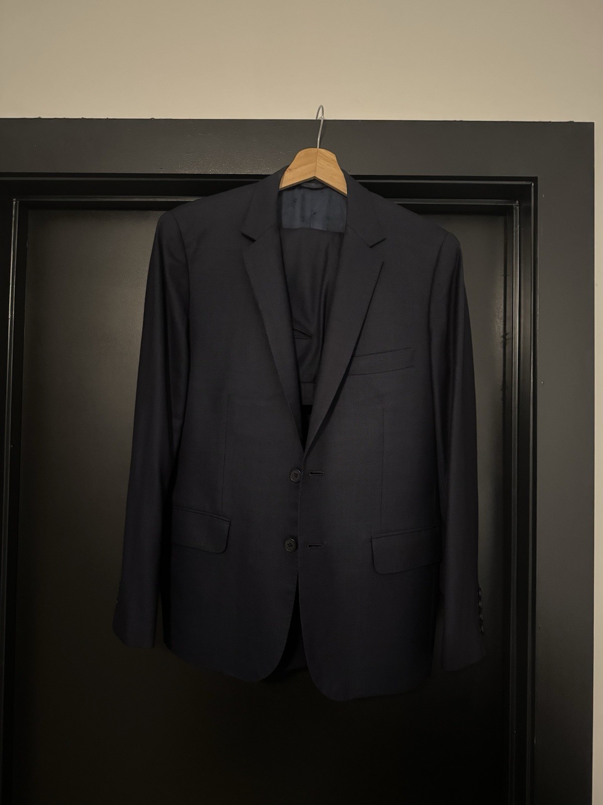 Men\'s Bespoke Navy Sharkskin Suit 38S/R 33/27 Dormeuil Fabric Super 160’s Wool Men\'s Bespoke Navy Sharkskin Suit 38S/R 33/27 Dormeuil Fabric Super 160’s Wool