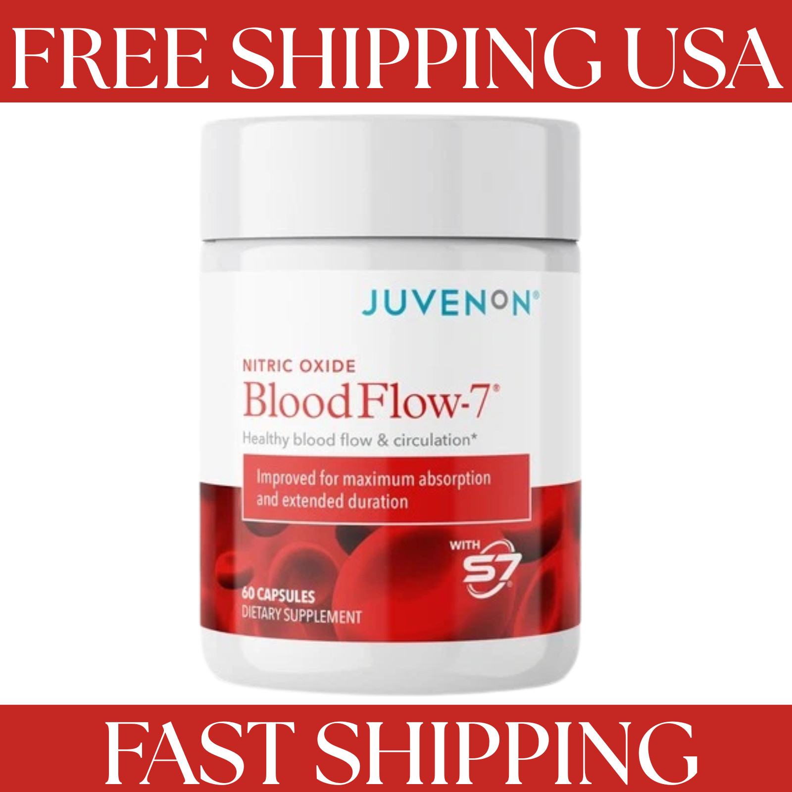 Juvenon Nitric Oxide BloodFlow-7 Dietary supplemental Circulation Support 60 Cap