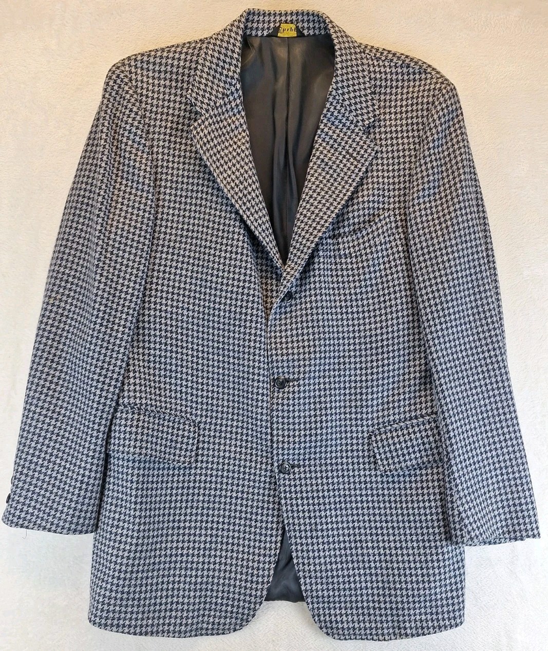 Vintage Chipp NY Cashmere Blazer Sports Dress Coat Gray Houndstooth 43 Long READ