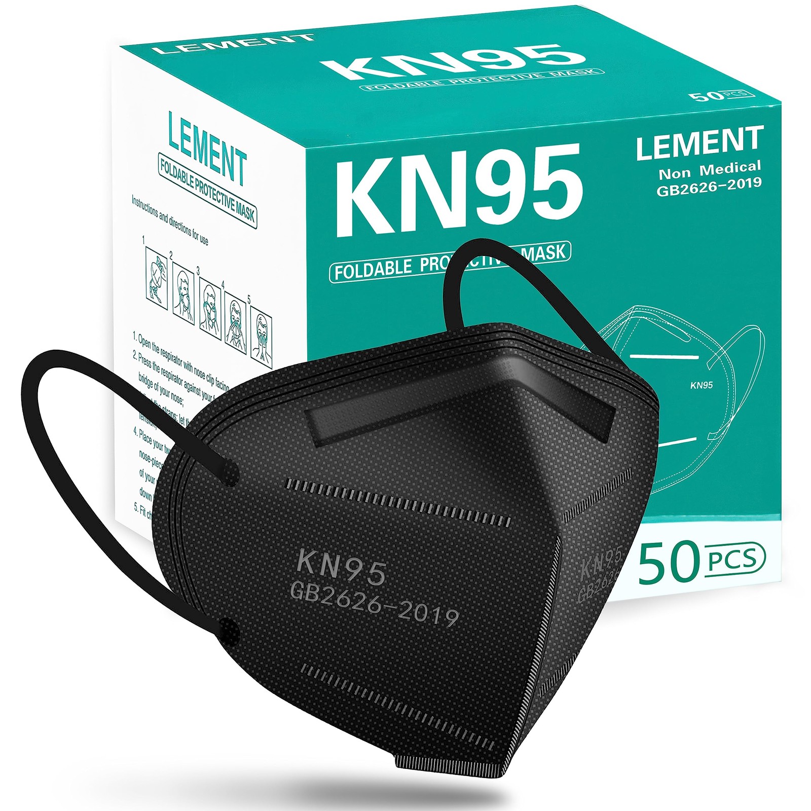 LEMENT 50pcs KN95 Face Mask Black 5 1 Count (Pack of 50), Adult-50 Pack-black LEMENT 50pcs KN95 Face Mask Black 5 1 Count (Pack of 50), Adult-50 Pack-black