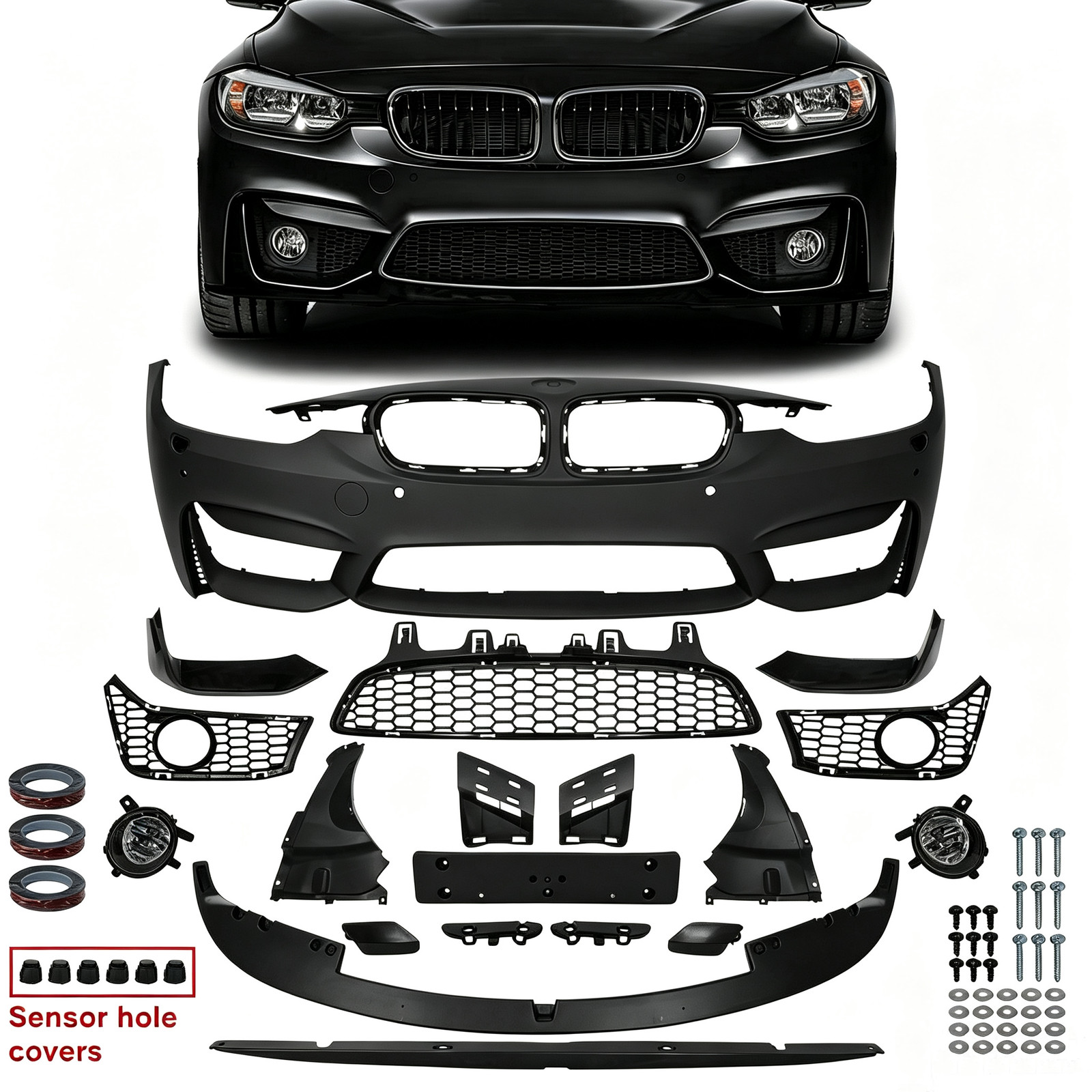 For BMW 3 Series F30 2012-2019 Front Bumper Cover Grille M3 Style Conversion Kit