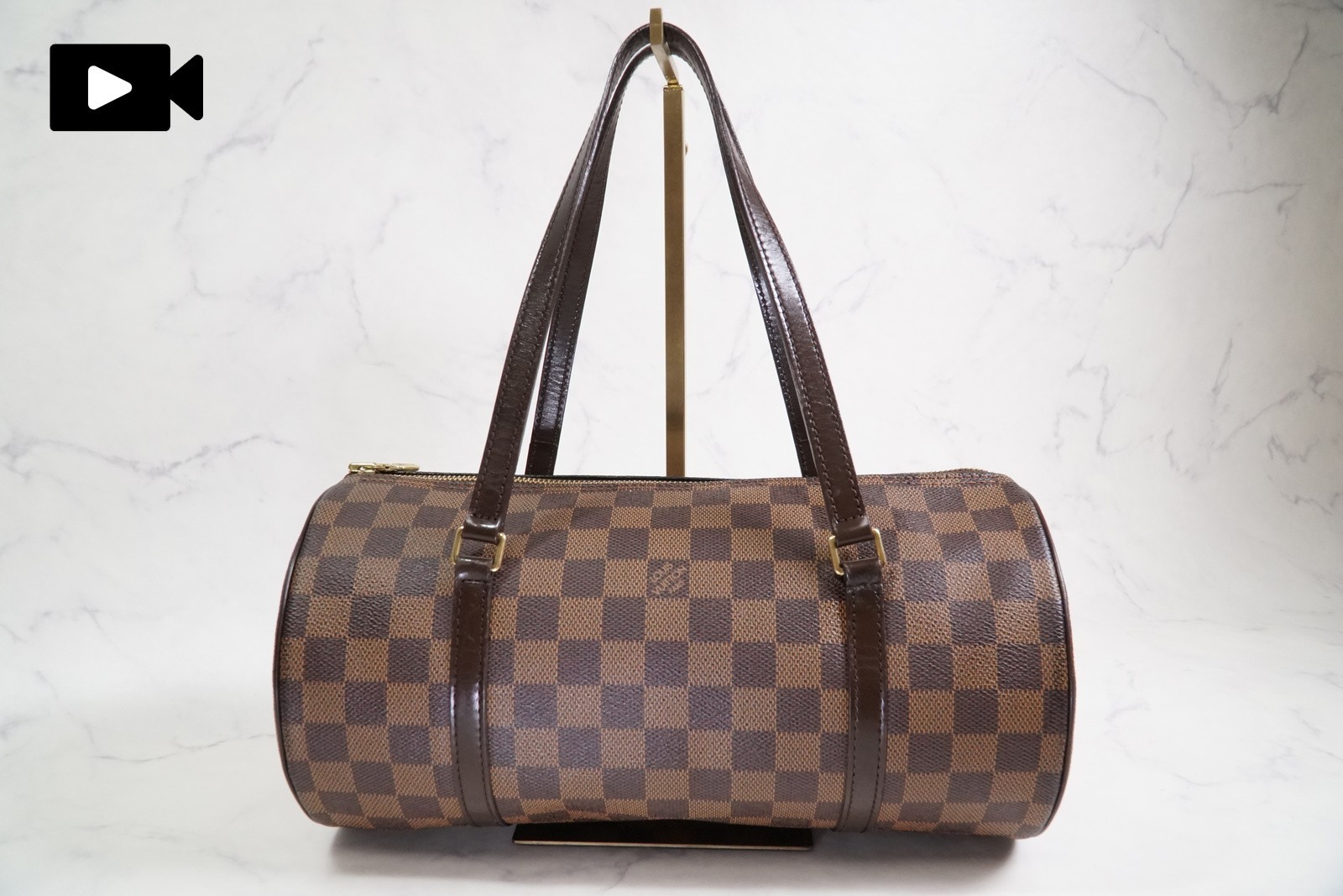 LOUIS VUITTON Damier Ebene Papillon 30 Barrel Shoulder Bag N51303 LV Vintage