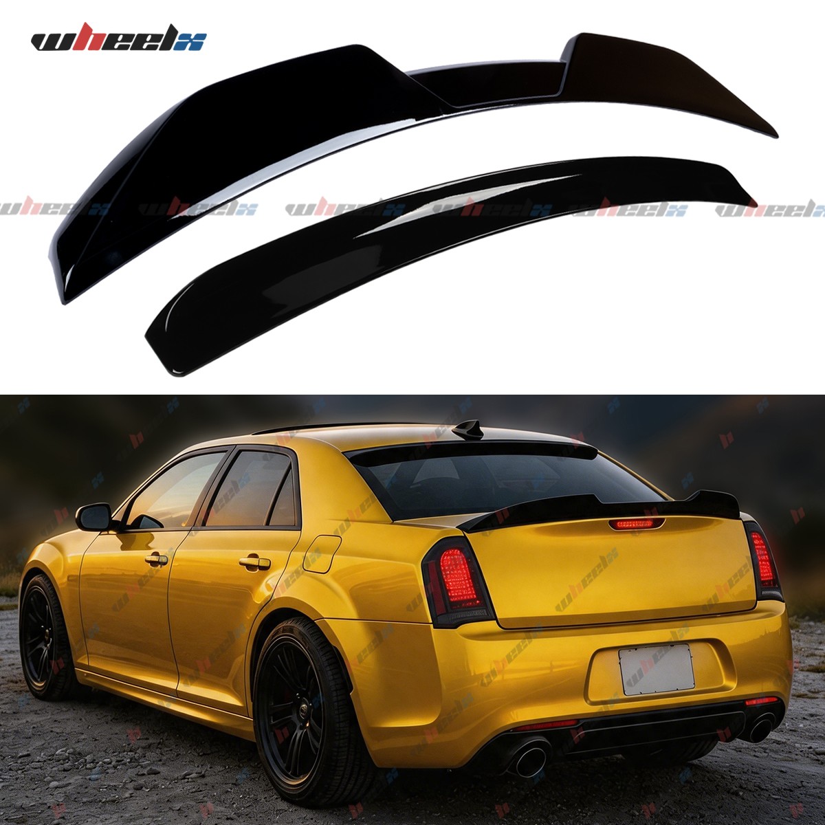 For 11-23 Chrysler 300 M Style Trunk Spoiler+V2 Style Rear Roof Wing Gloss Black