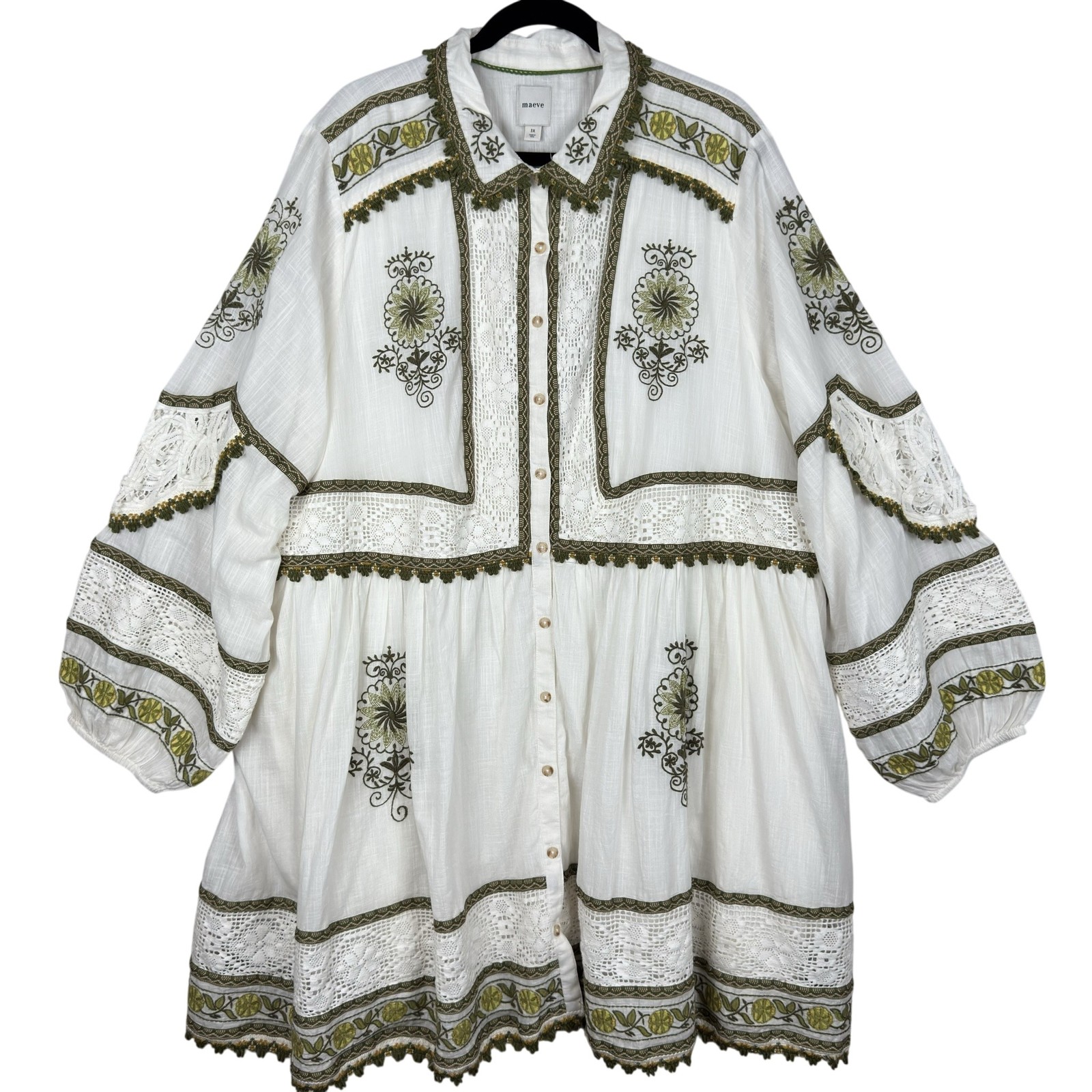 Anthropologie Maeve Womens 3X Embroidered Lace Boho Mini Dress CottageCore *FLAW
