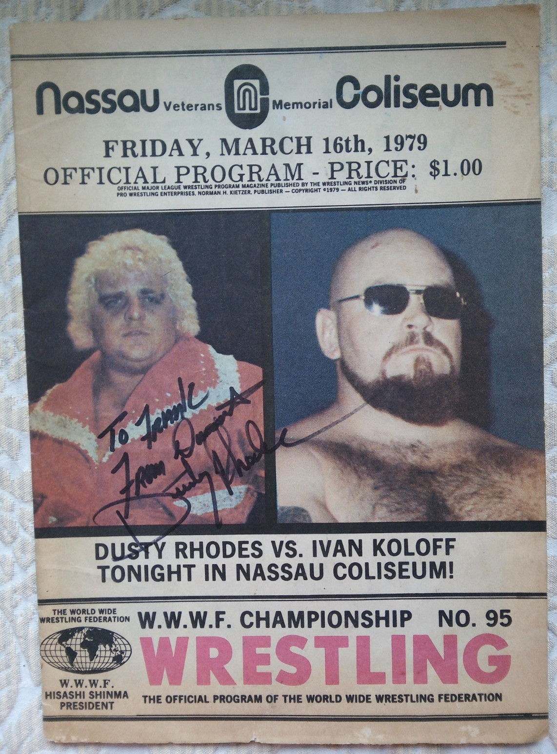 Vintage 1979 WWWF Wrestling Program Nassau Coliseum SIGNED Dusty Rhodes Intact