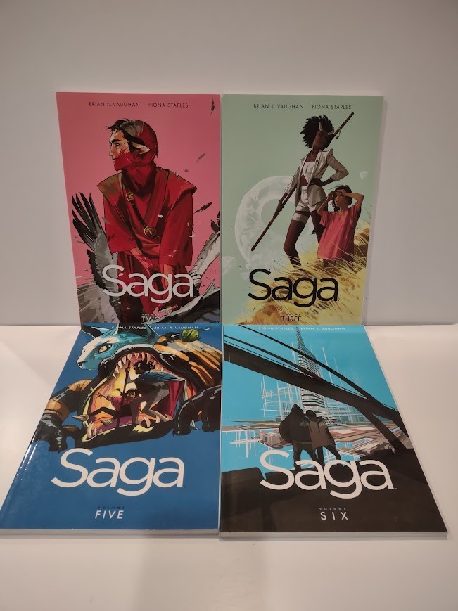 Saga, Vol 2, 3, 5, and 6, paperback graphic novels Saga, Vol 2, 3, 5, and 6, paperback graphic novels