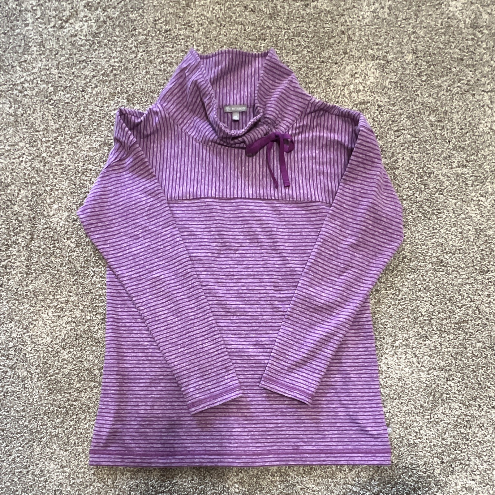 T by Talbots Women\'s Purple Striped Knit Cowl Neck Long Sleeve Top XS T by Talbots Women\'s Purple Striped Knit Cowl Neck Long Sleeve Top XS