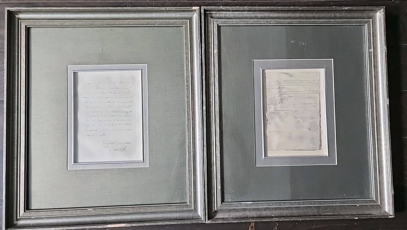 2 Antiq Litho King CHARLES R Marriage Contract  & Letter 1898 Framed & Matted