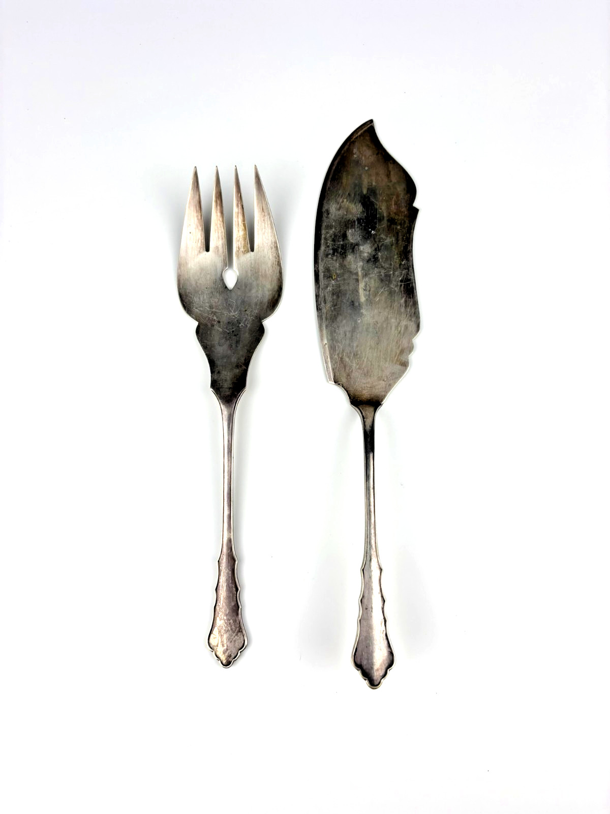 Antique German 800 Solid Silver Fish Serving Set Knife & Fork Jugendstil 200g