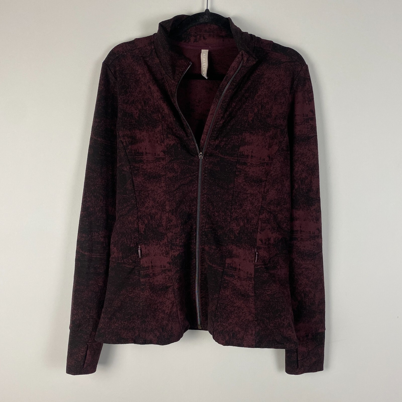 Athleta Shanti Jacquard Full Zip Antique Burgundy Textured Jacket Medium 486698
