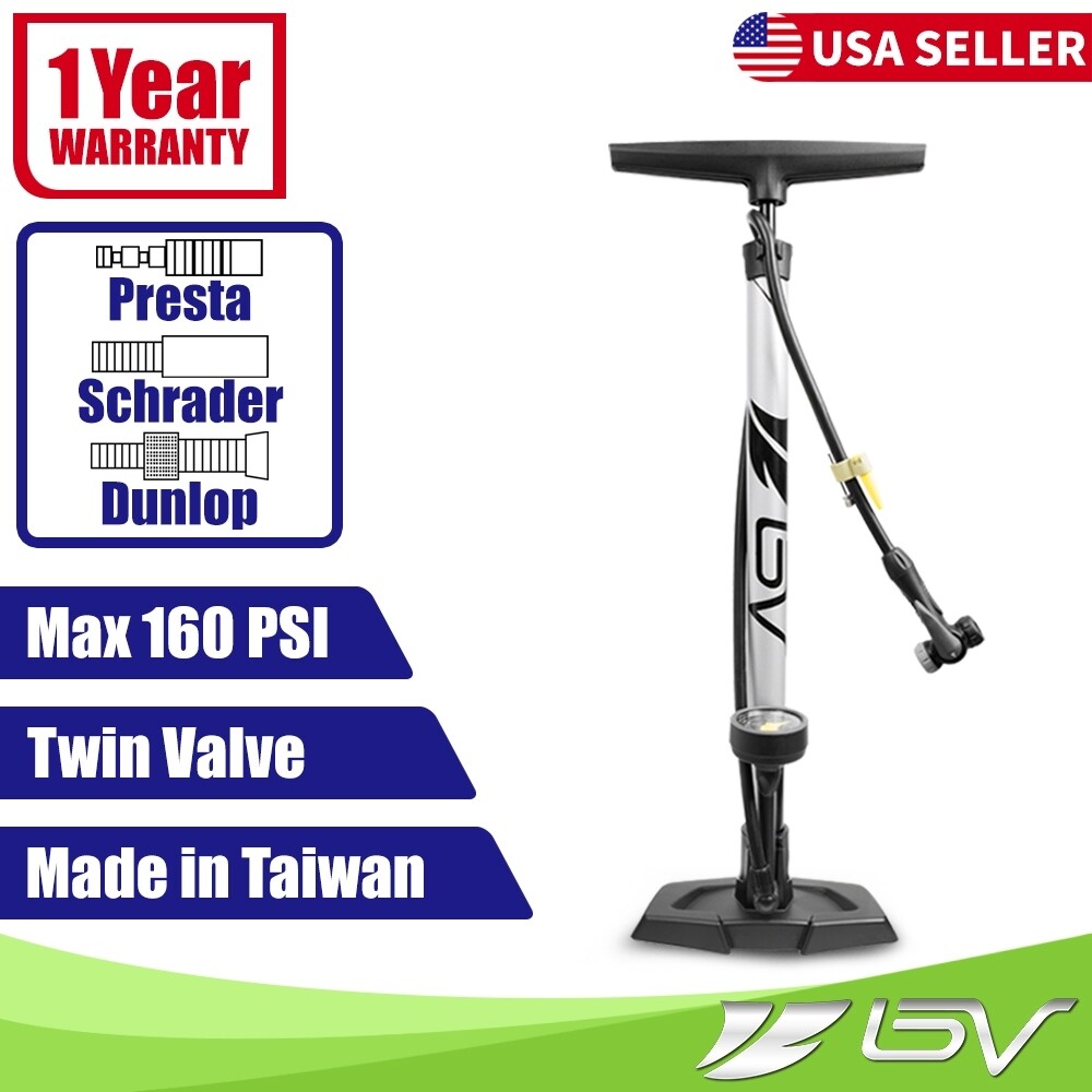 BV Bike Bicycle Pump Floor w Gauge Tire Ball Air Inflator Presta Schrader 160PSI