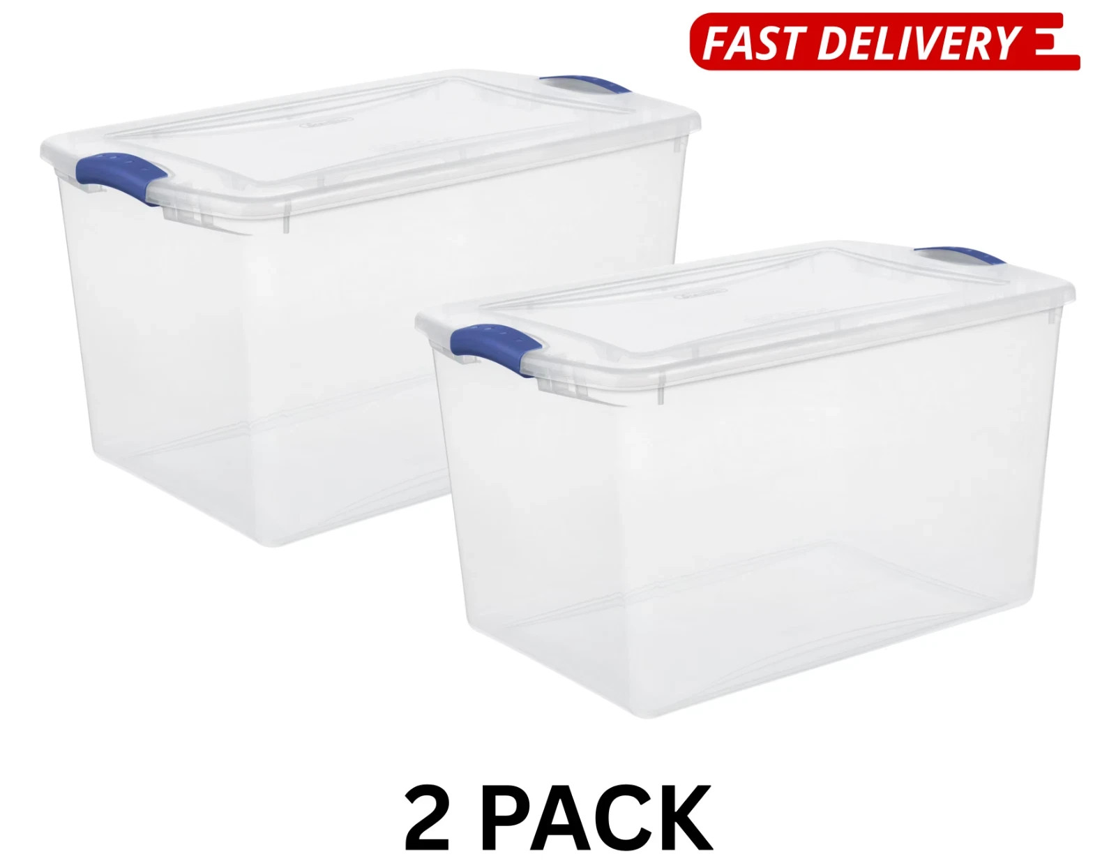 (Pack of 2) Stackable Plastic Tote Box Storage Containers Bin 66 Quart, Storage