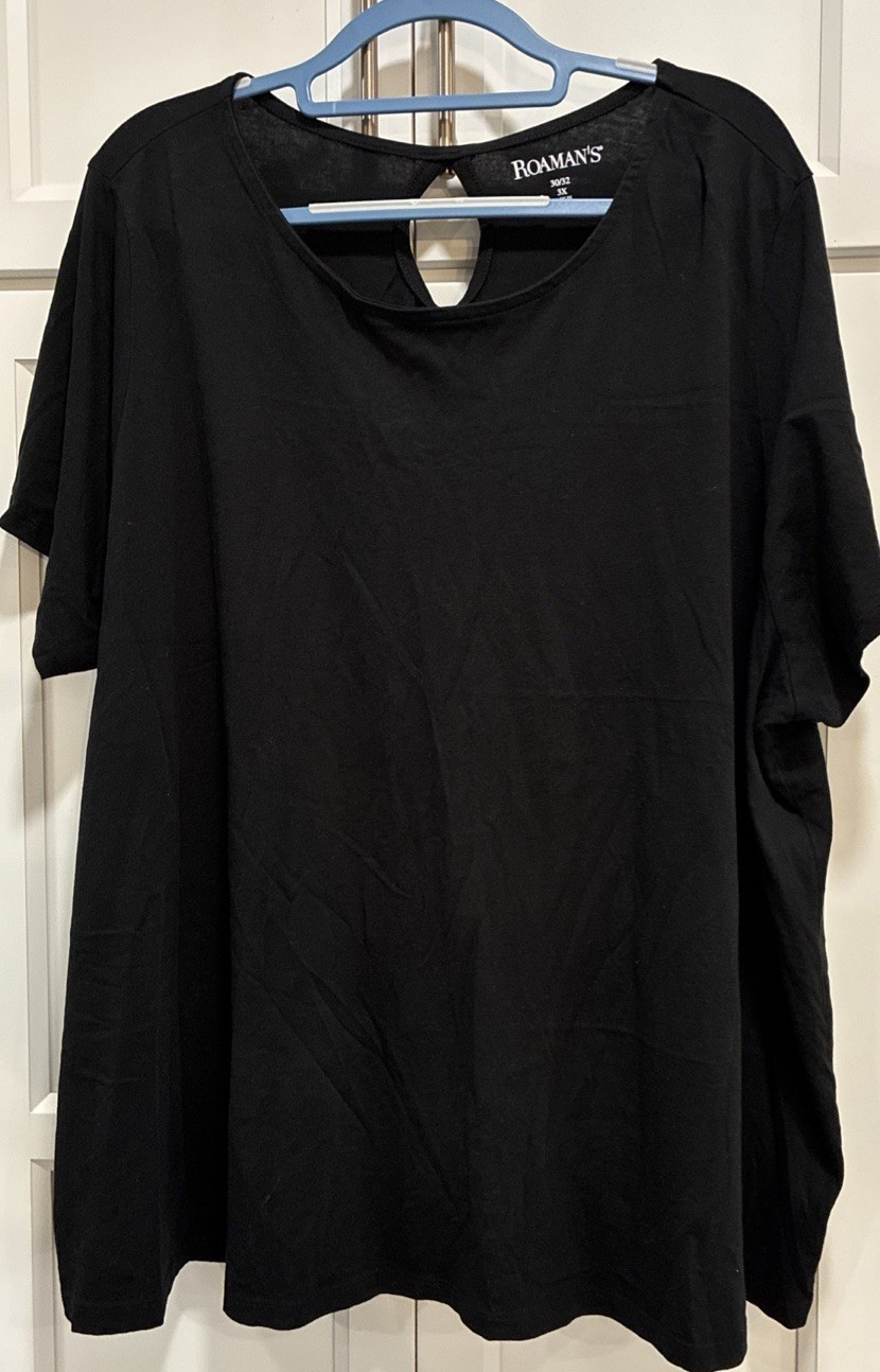 Women’s Roaman’s Black SS Pullover Tunic Knit Blouse Plus Size 3X 30/32 Stretch