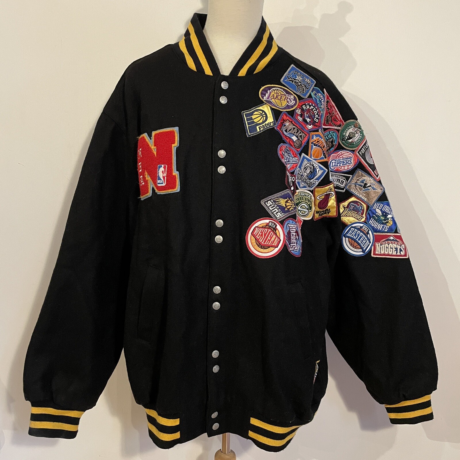 Vintage Jeff Hamilton Jacket Men 4XL Wool Bomber NBA Team Logos