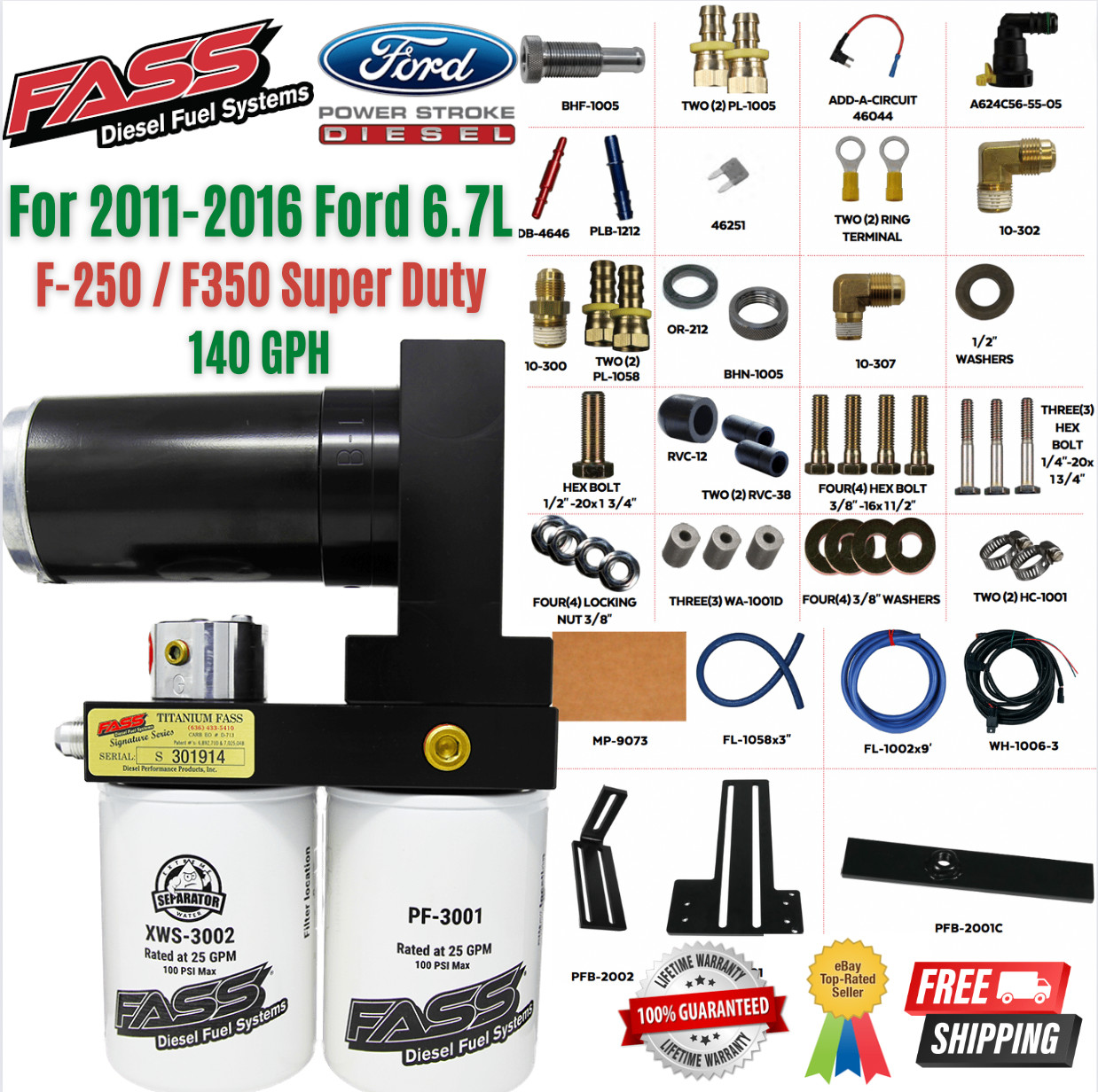 Fass Diesel Lift Pump 140GPH for 2011-2016 Ford Powerstroke 6.7L TS F17 140G