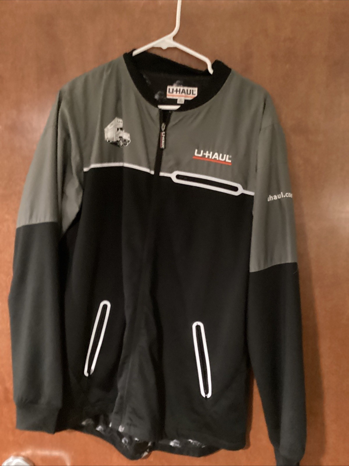 U-Haul Employee Uniform Jacket Mens Medium Black Grey Full Zip Bomber Truck Logo