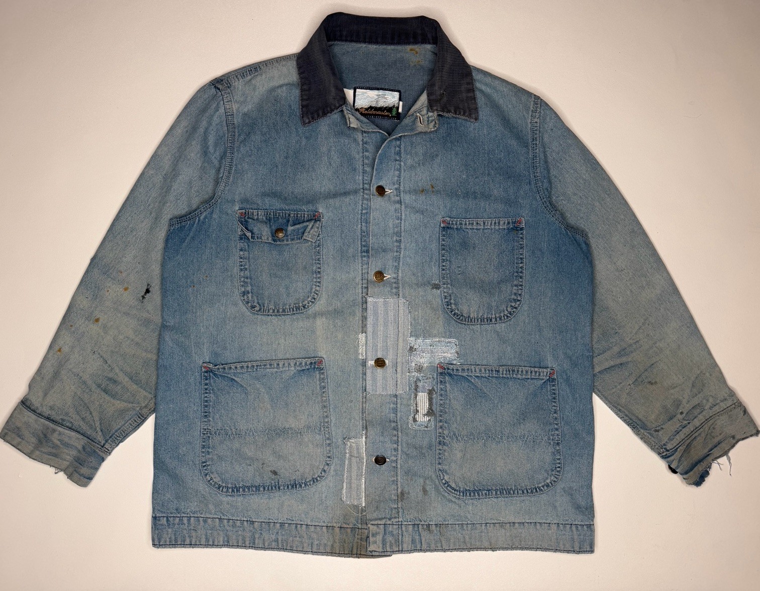 Vintage 70’s Fieldmaster Denim Chore Coat Sashiko Mend Distressed | XL