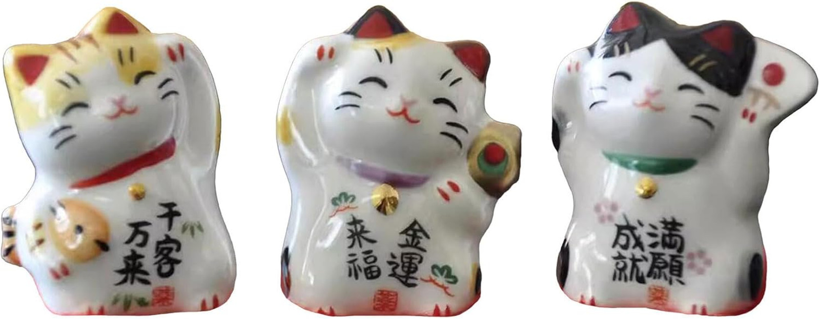 Set of 3 Mini Japanese Ceramic Maneki Neko Lucky Fortune Cat Set of 3 Mini Japanese Ceramic Maneki Neko Lucky Fortune Cat