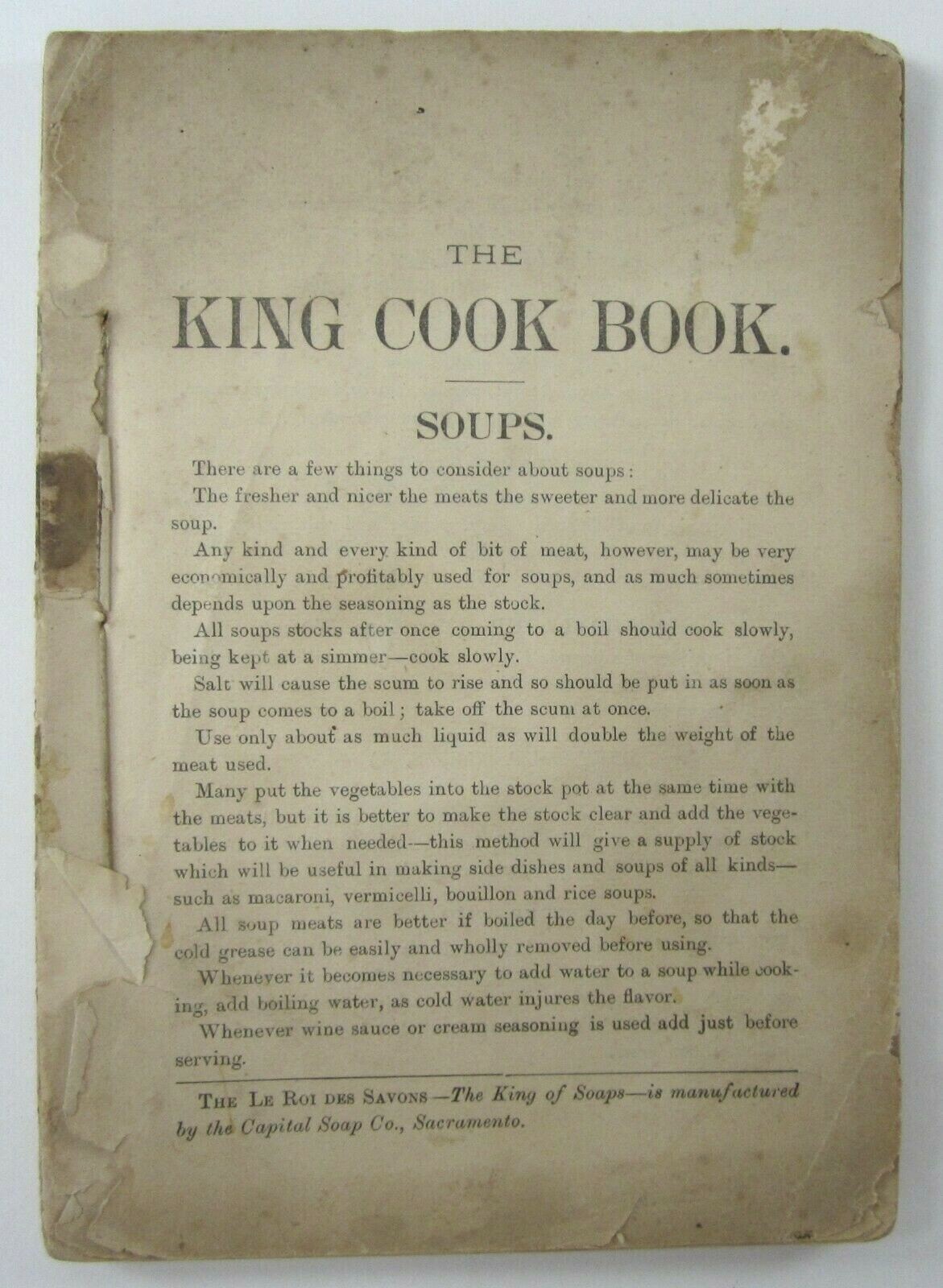 Vintage King Cook Book Sacramento CA Capital Soap Company Local Ads Scarce 1887
