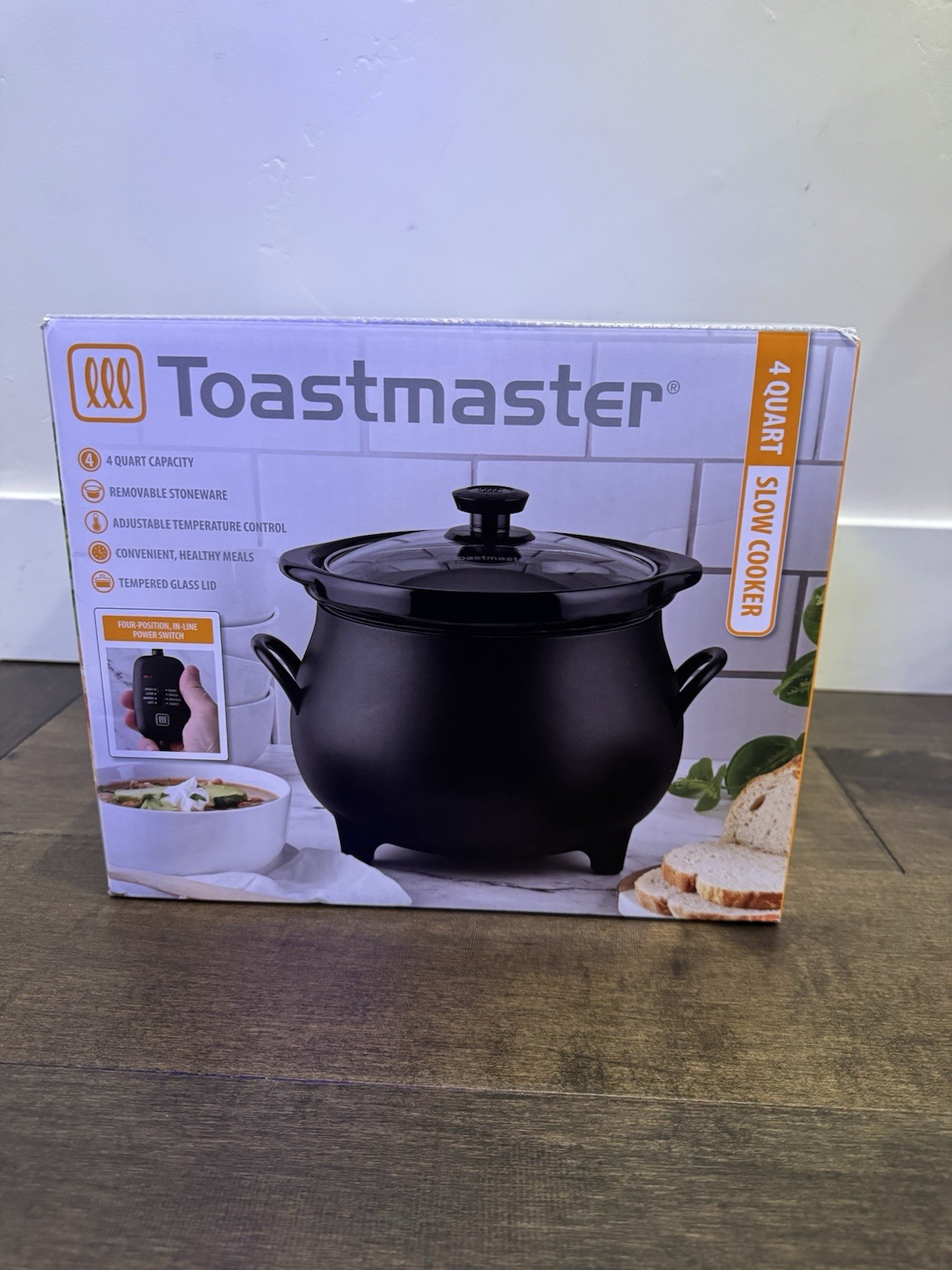 BRAND NEW Toastmaster 4 QT Black Cauldron Slow Cooker Removable Crock Glass Lid BRAND NEW Toastmaster 4 QT Black Cauldron Slow Cooker Removable Crock Glass Lid