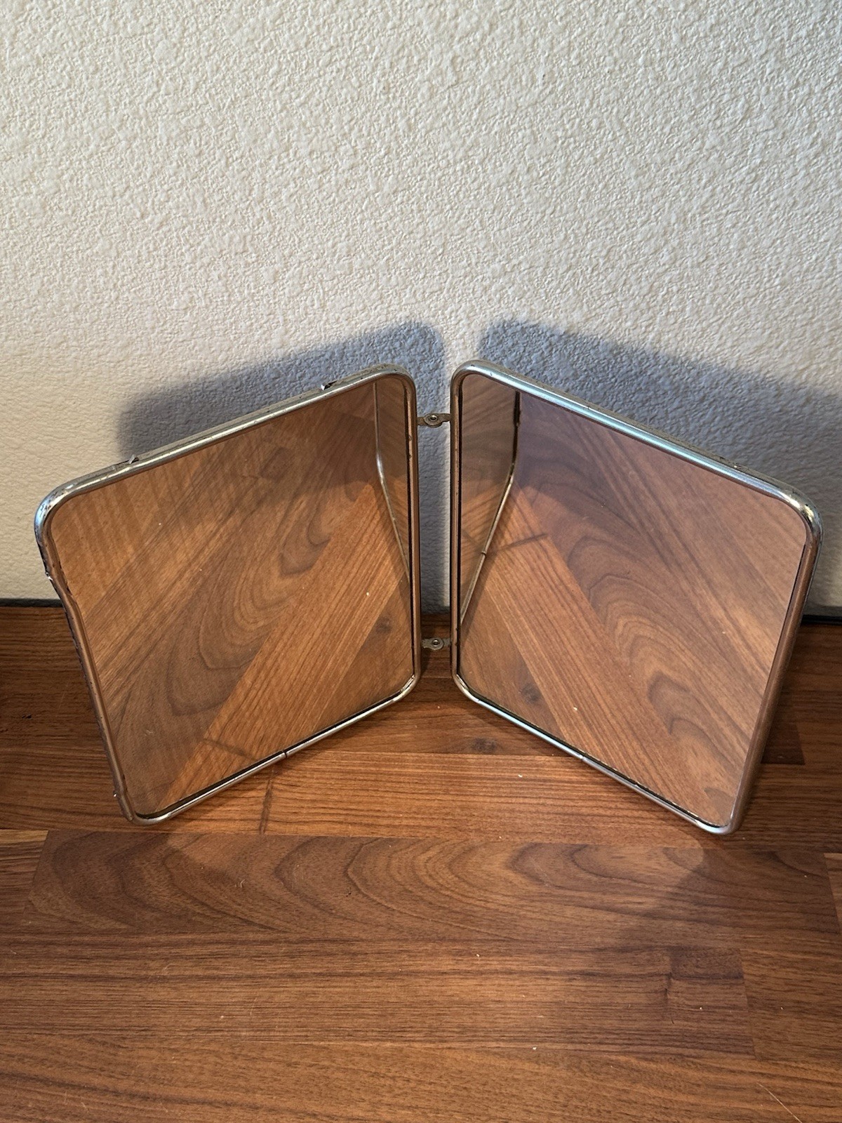 Antique Vintage French Triptych Barber’s Beveled 2-Fold Mirror