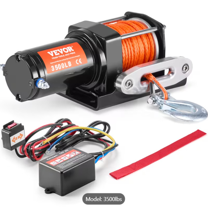 VEVOR Electric Winch ATV/UTV 3500 lbs Synthetic Rope Wired Control