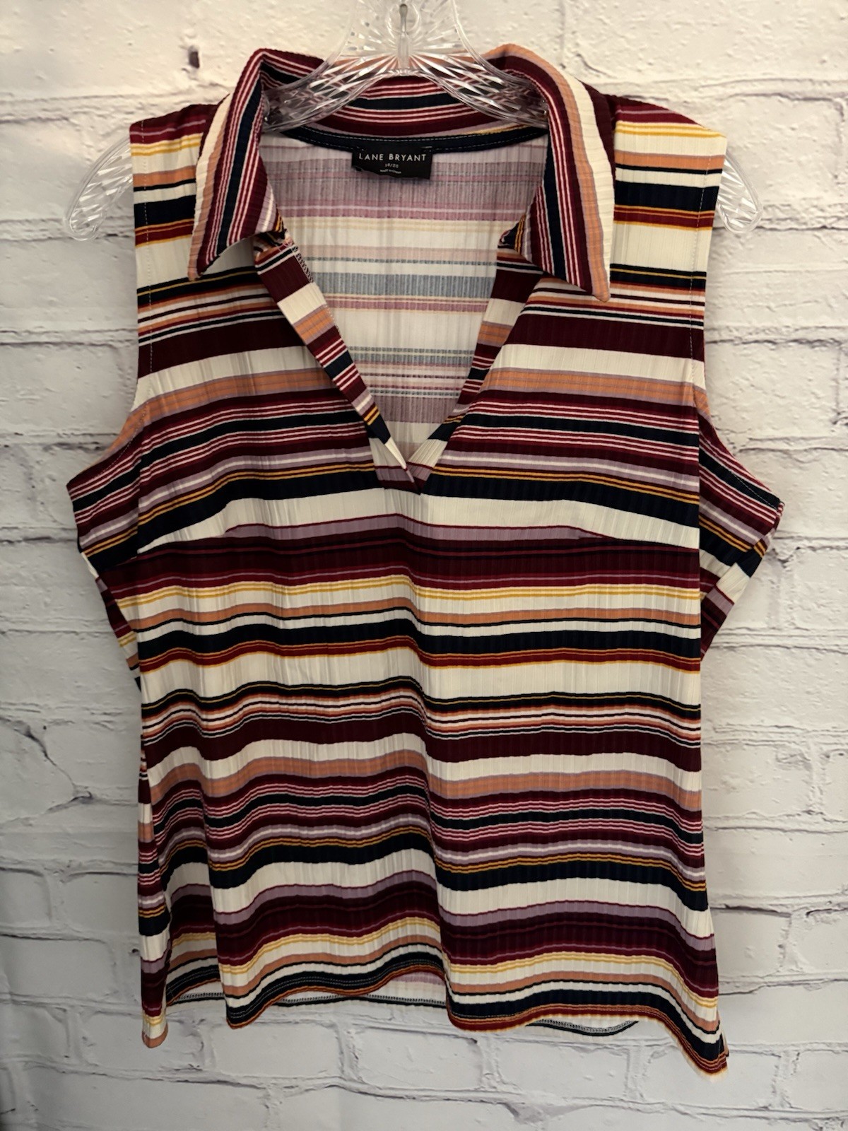 Lane Bryant Striped Sleeveless Colored V-Neck Top STRETCH EUC Women\'s Size 18/20