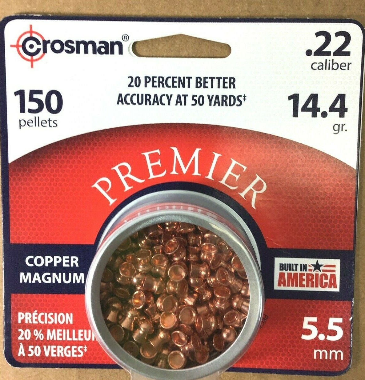 Crosman Premier Copper Magnum Domed Pellets .22 Caliber 150 Count Crosman Premier Copper Magnum Domed Pellets .22 Caliber 150 Count