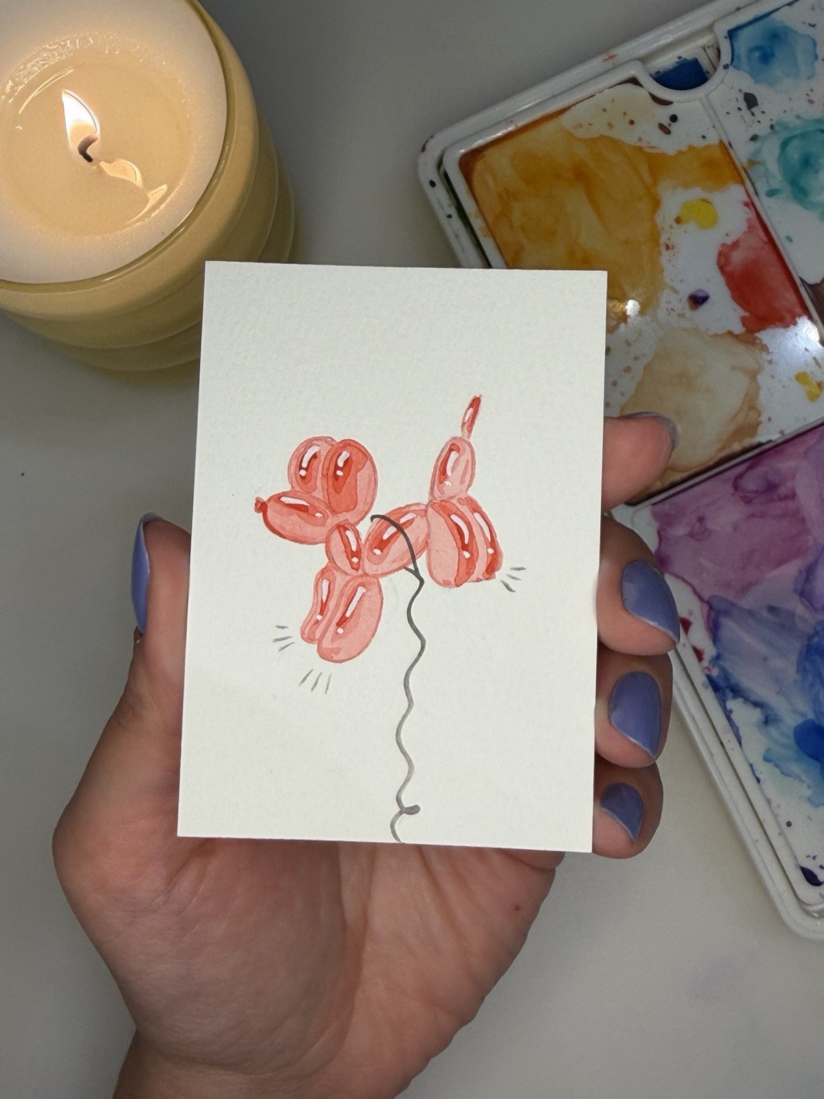 ACEO Original Mini Painting  2.5x3.5in /Red Balloon Dog