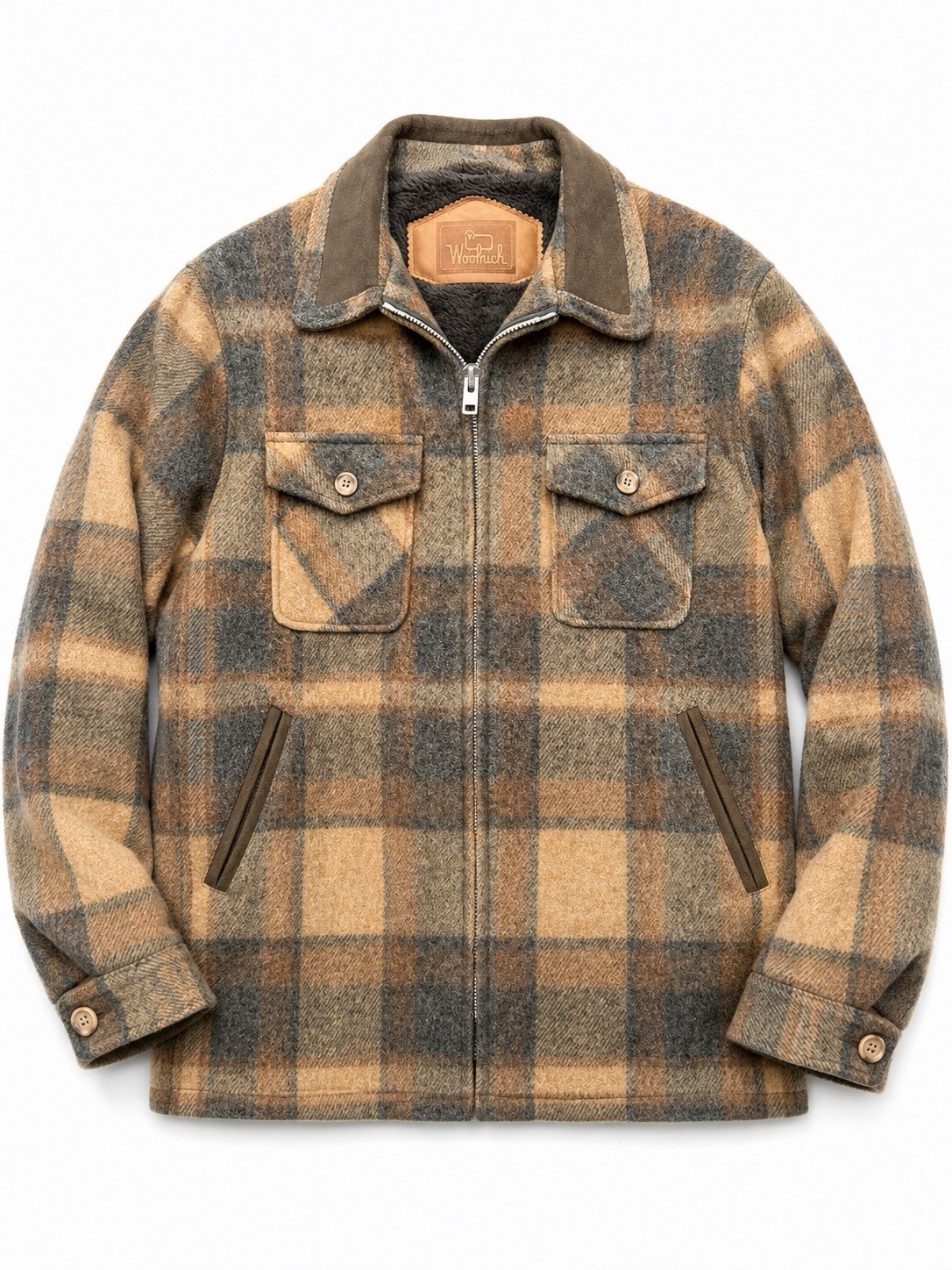 Vtg Woolrich 100% Wool Hunting Coat Long Jacket Brown Sherpa Lined Mens L Plaid