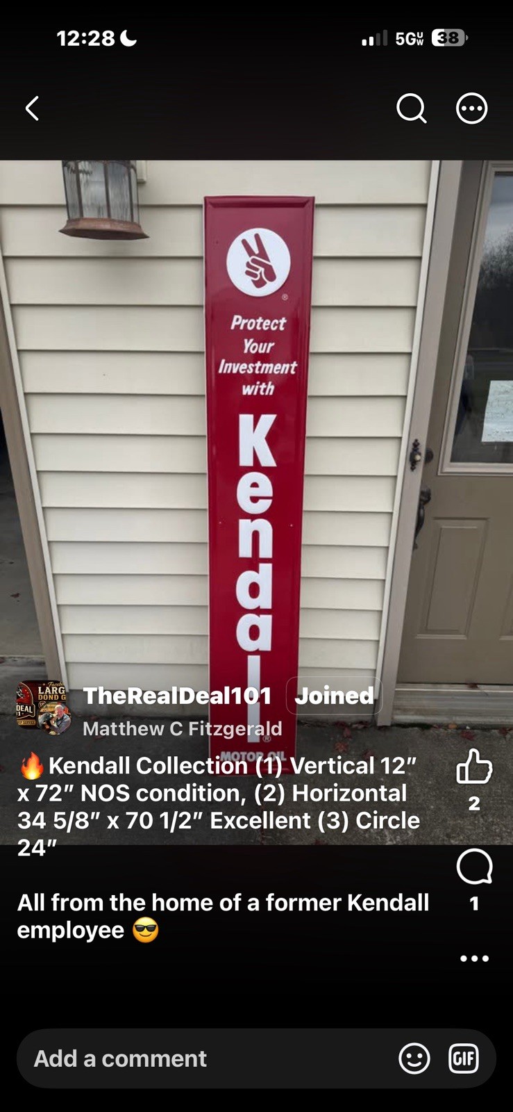 Vintage Kendall Vertical Metal “Protect Your Investment With Kendall Motor Oil” Vintage Kendall Vertical Metal “Protect Your Investment With Kendall Motor Oil”