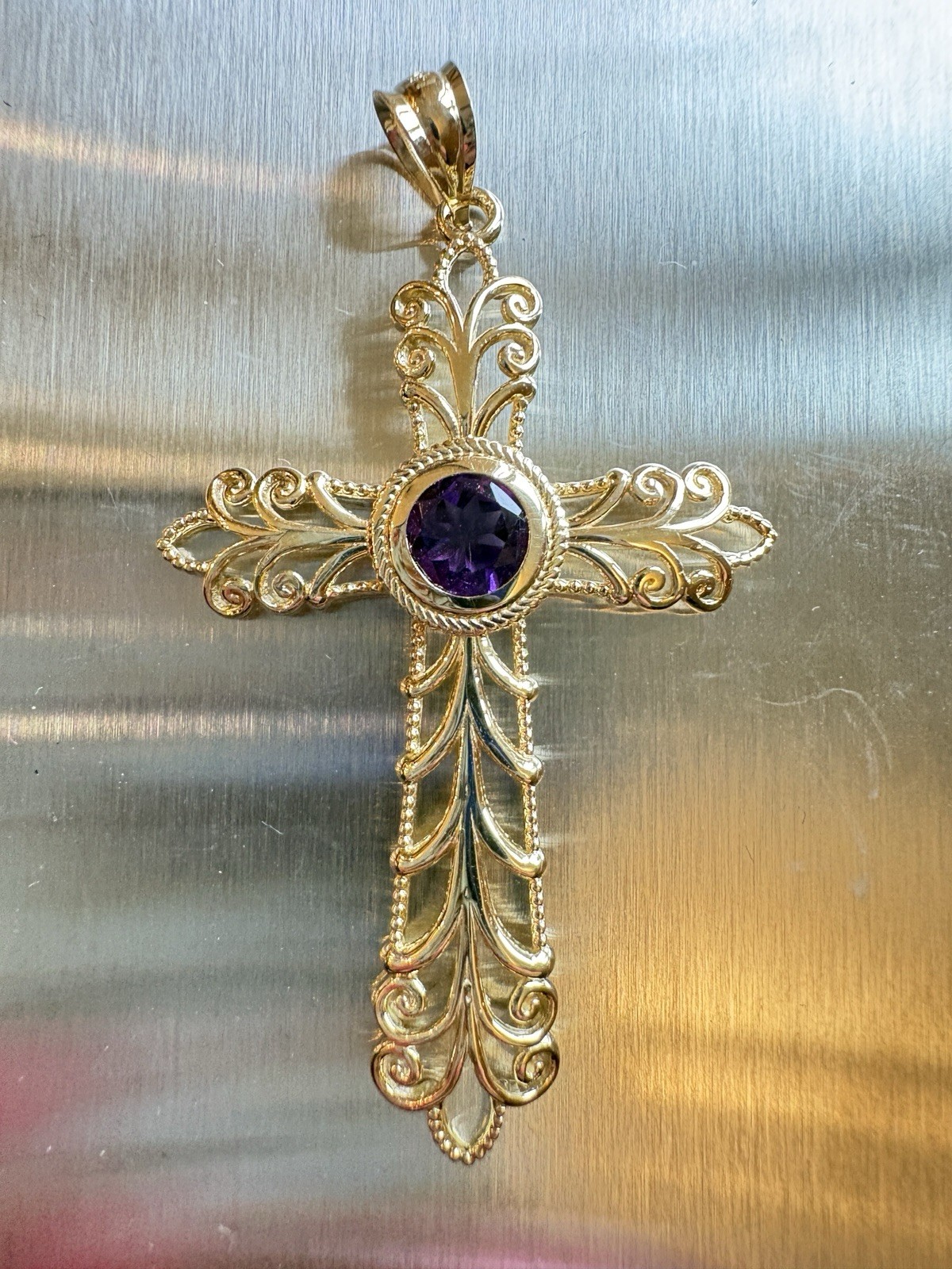 New Vintage 14K Yellow Gold Cross Michael Anthony Pendant 2.88gr Tanzenite/Sapph New Vintage 14K Yellow Gold Cross Michael Anthony Pendant 2.88gr Tanzenite/Sapph