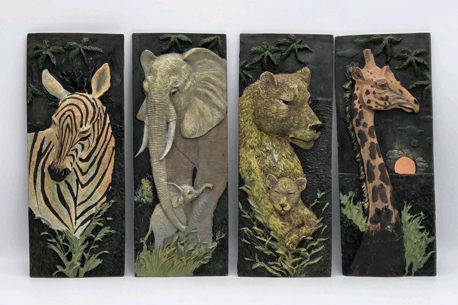 Ruane Manning Wall Plaque Set 3D Painted Design African Safari Animals Resin 
