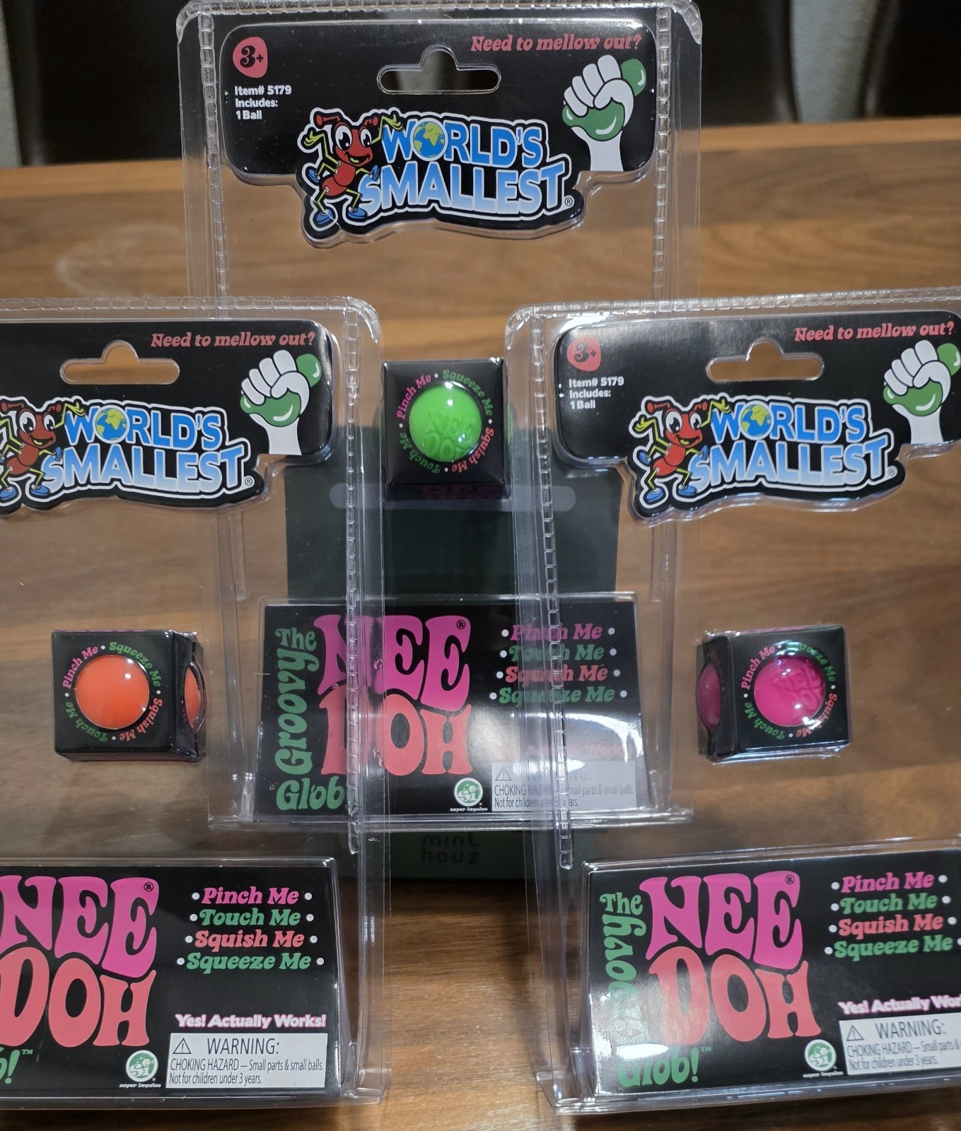 RARE Authentic World’s Smallest NeeDoh Groovy Glob, Set of 3, Pink-Green-Orange