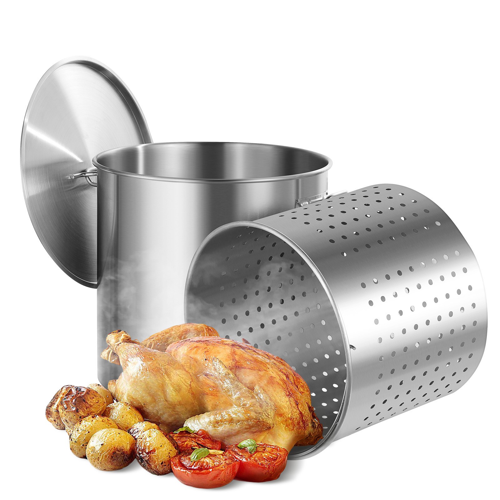 Uimoso 100QT Stainless Steel Stockpot Cooking Kitchen Sauce Pot with Basket Lid