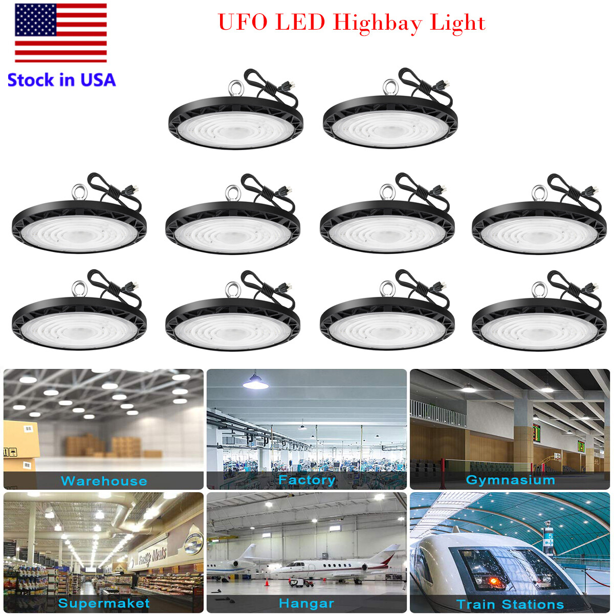 10Pack UFO LED High Bay Light, Bay Lighting Fixture with US Plug for Warehouse
