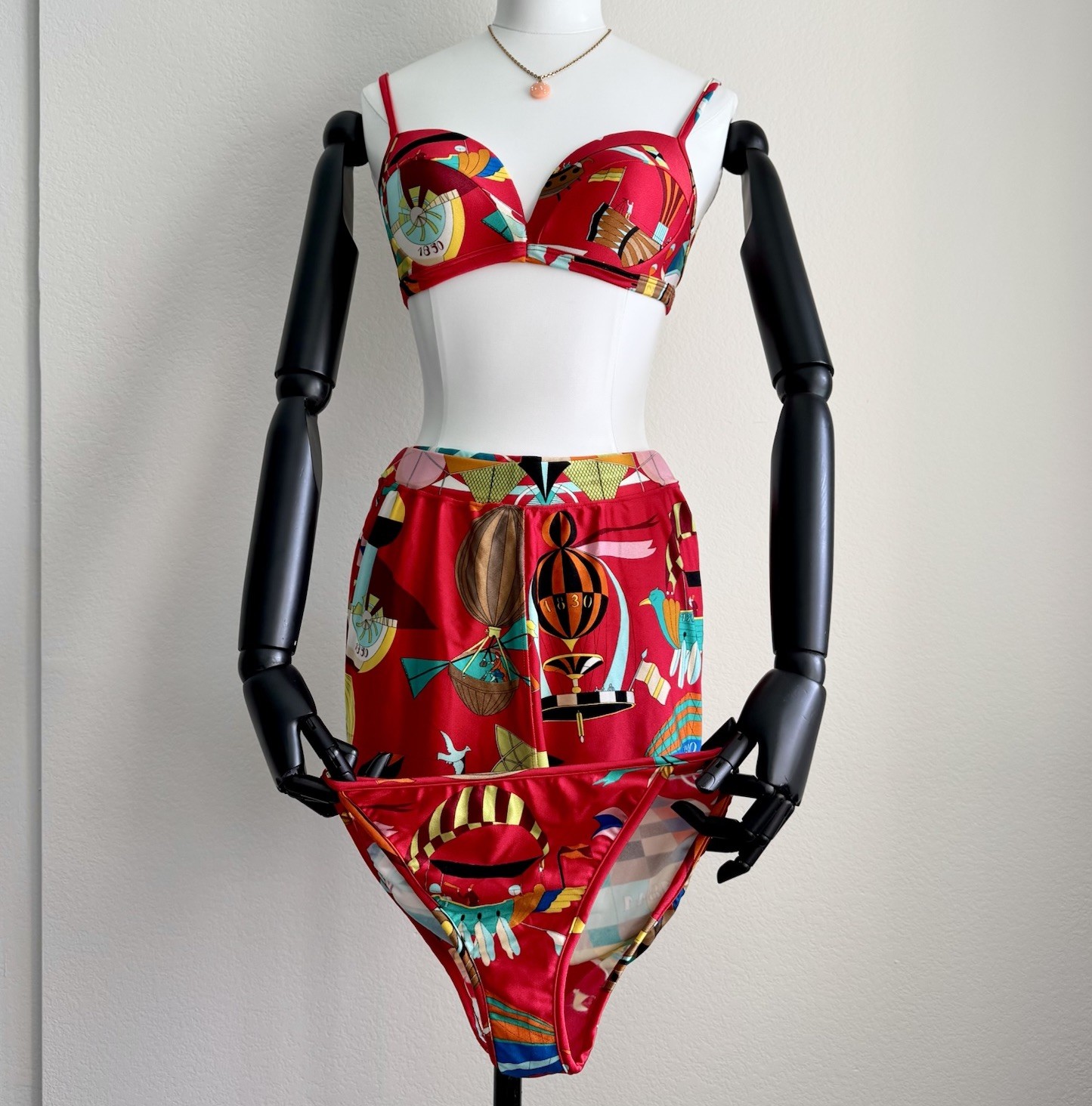 Hermes Swimsuit Swim 3 Piece Vintage 1980’s Les Folies du Ciel Very Rare 40/42