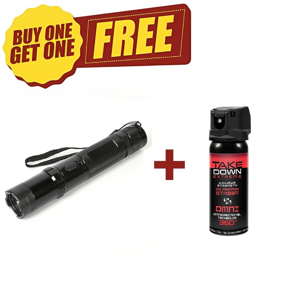 StunGun Micro Mini BLACK 1101 700BV Rechargeable LED W/1Bottle Free Pepper Spray